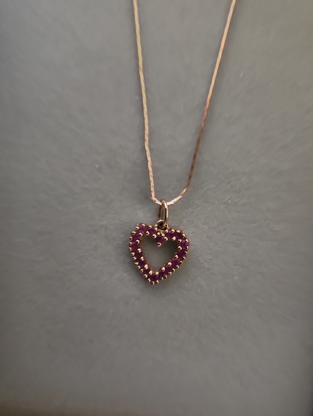 Gold Heart Pendant Necklace with Pink Stones